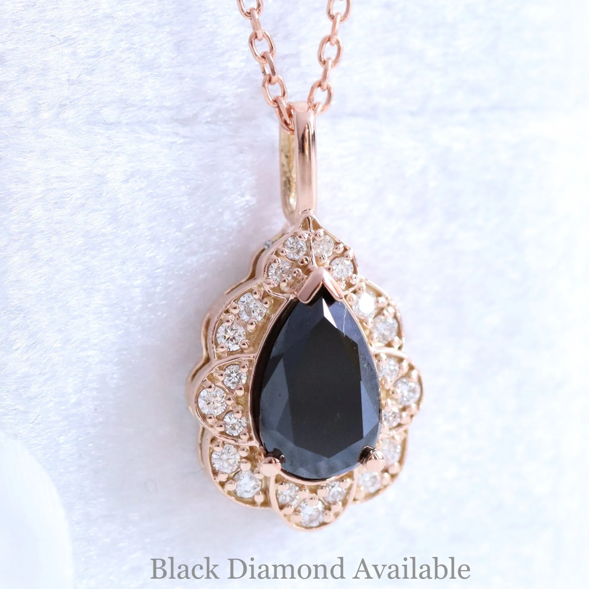 Pear Moissanite Diamond Necklace in 14k Gold Vintage Floral Halo Pendant