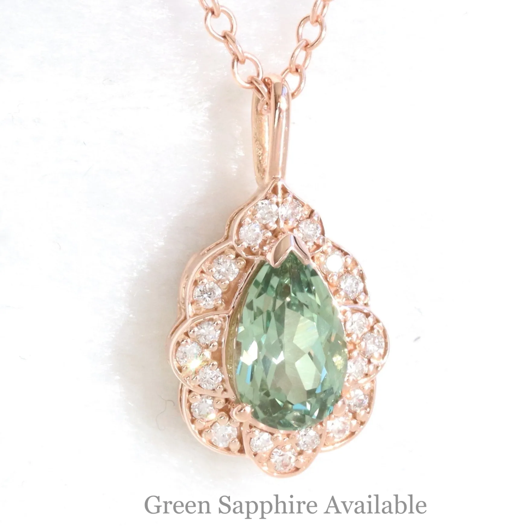 Pear Moissanite Diamond Necklace in 14k Gold Vintage Floral Halo Pendant