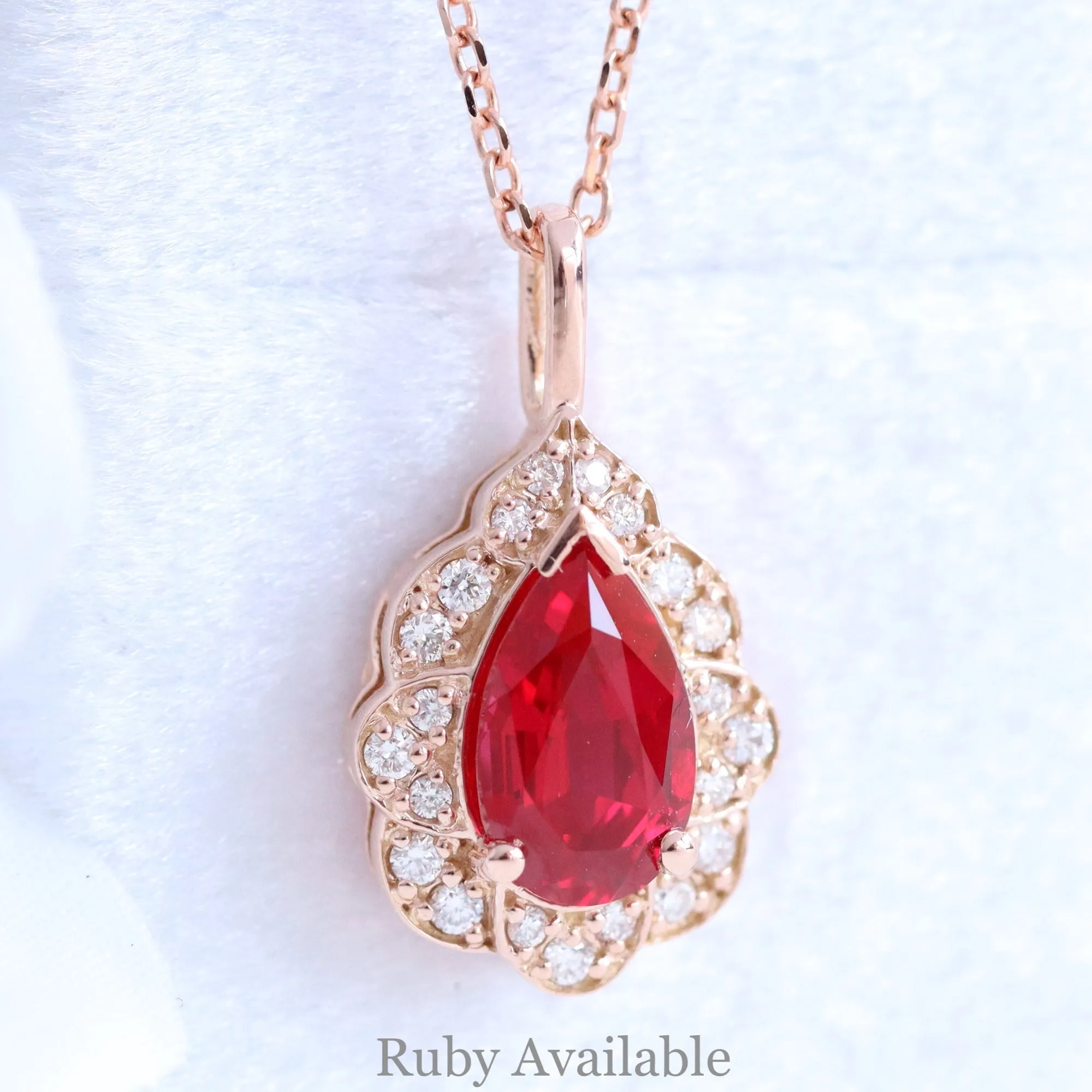 Pear Moissanite Diamond Necklace in 14k Gold Vintage Floral Halo Pendant