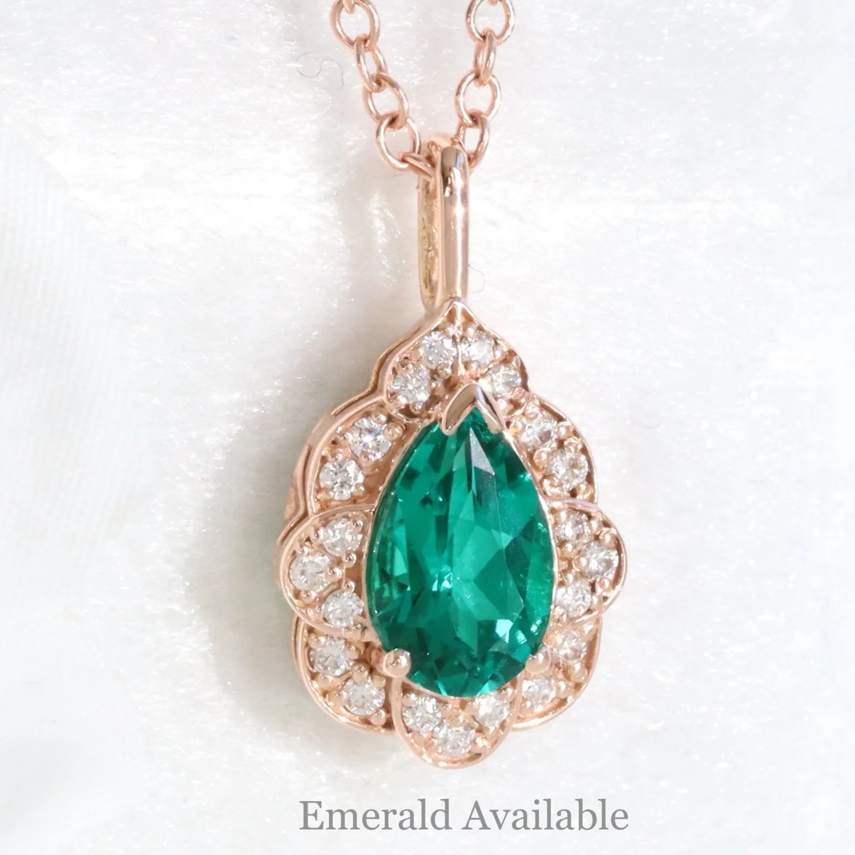 Pear Moissanite Diamond Necklace in 14k Gold Vintage Floral Halo Pendant