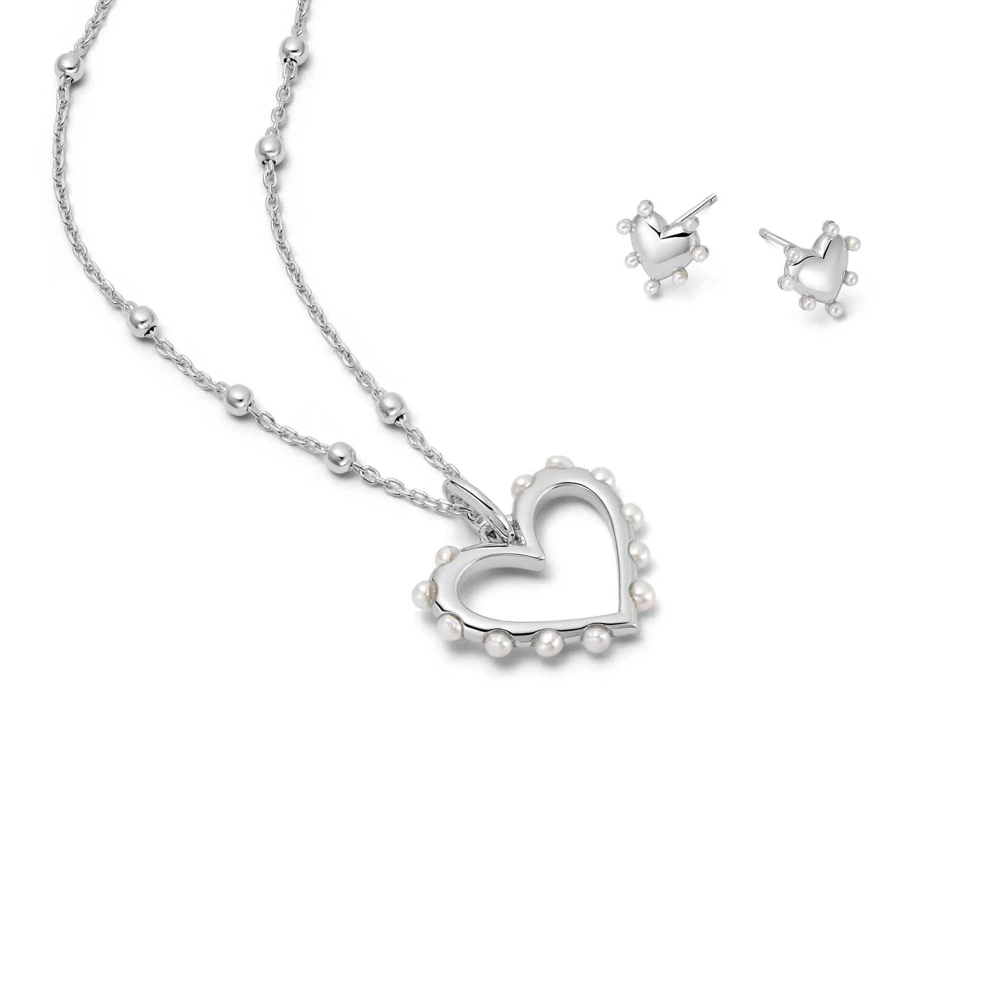Pearl Heart Layering Set Sterling Silver
