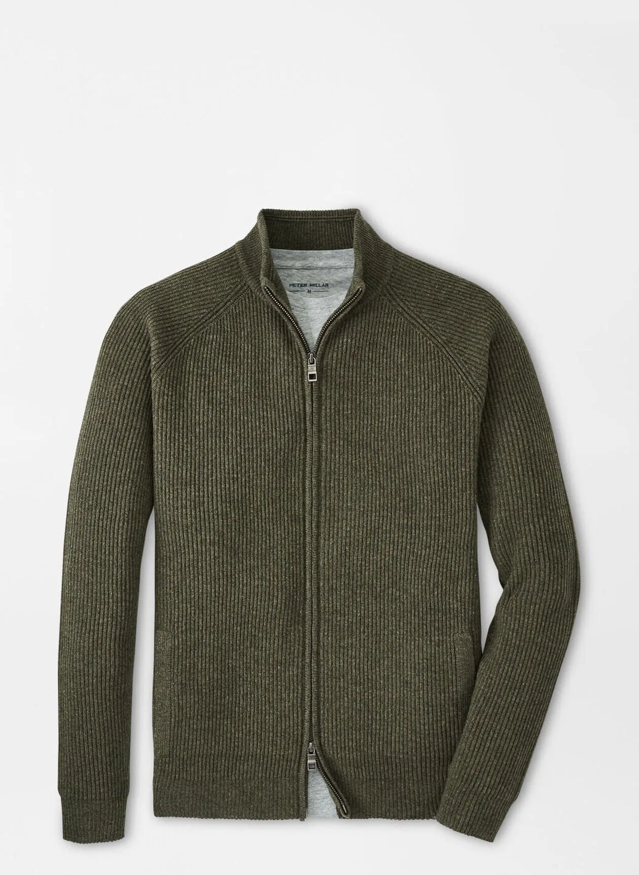 Peter Millar Crescent Full Zip Sweater In Military