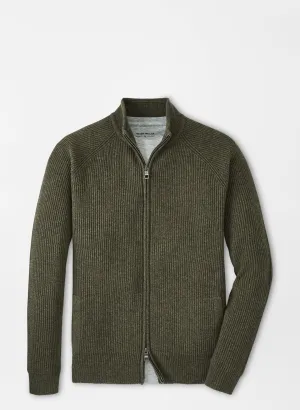 Peter Millar Crescent Full Zip Sweater In Military