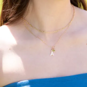Petite Initial Birthstone Necklace Layering Set