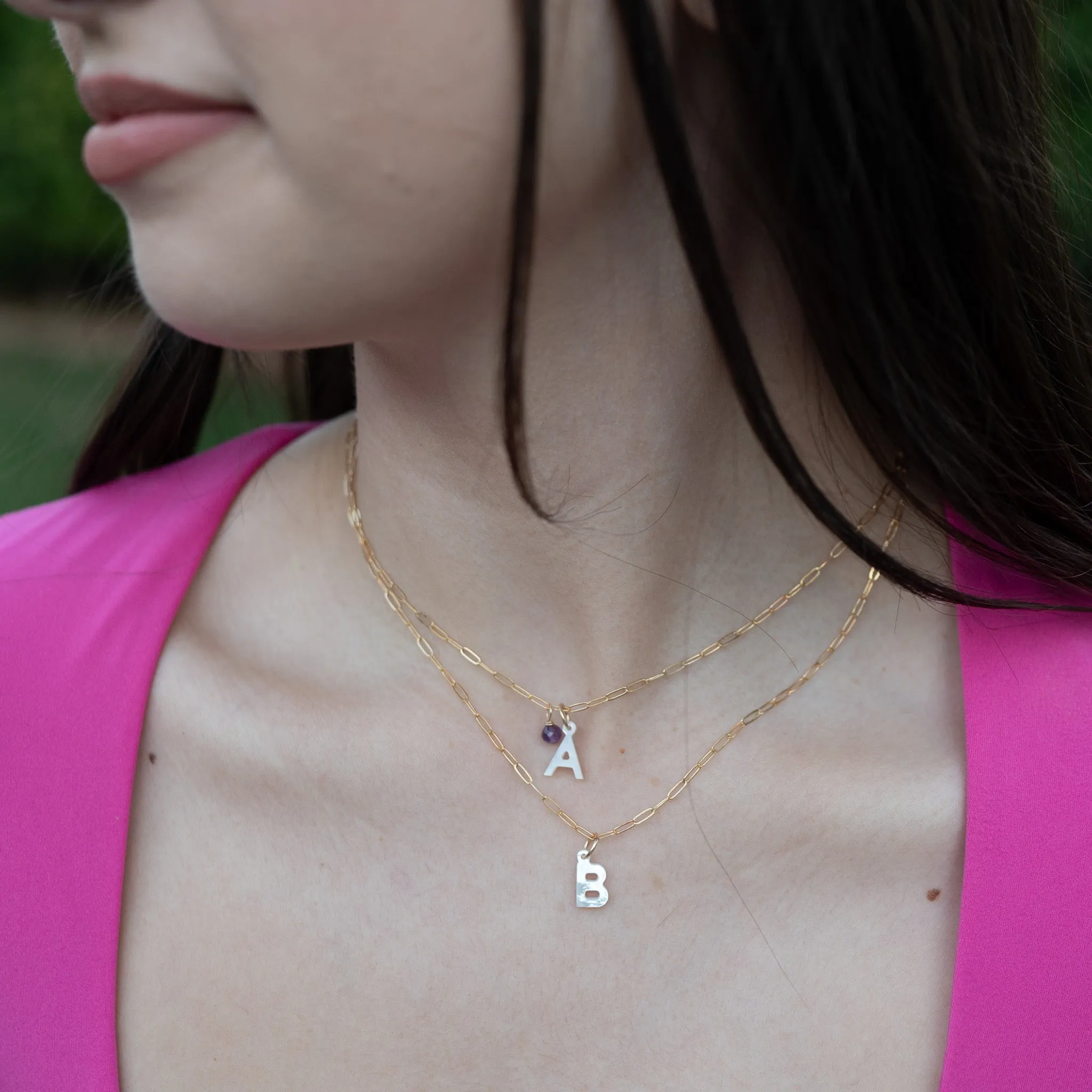 Petite Initial Birthstone Necklace Layering Set