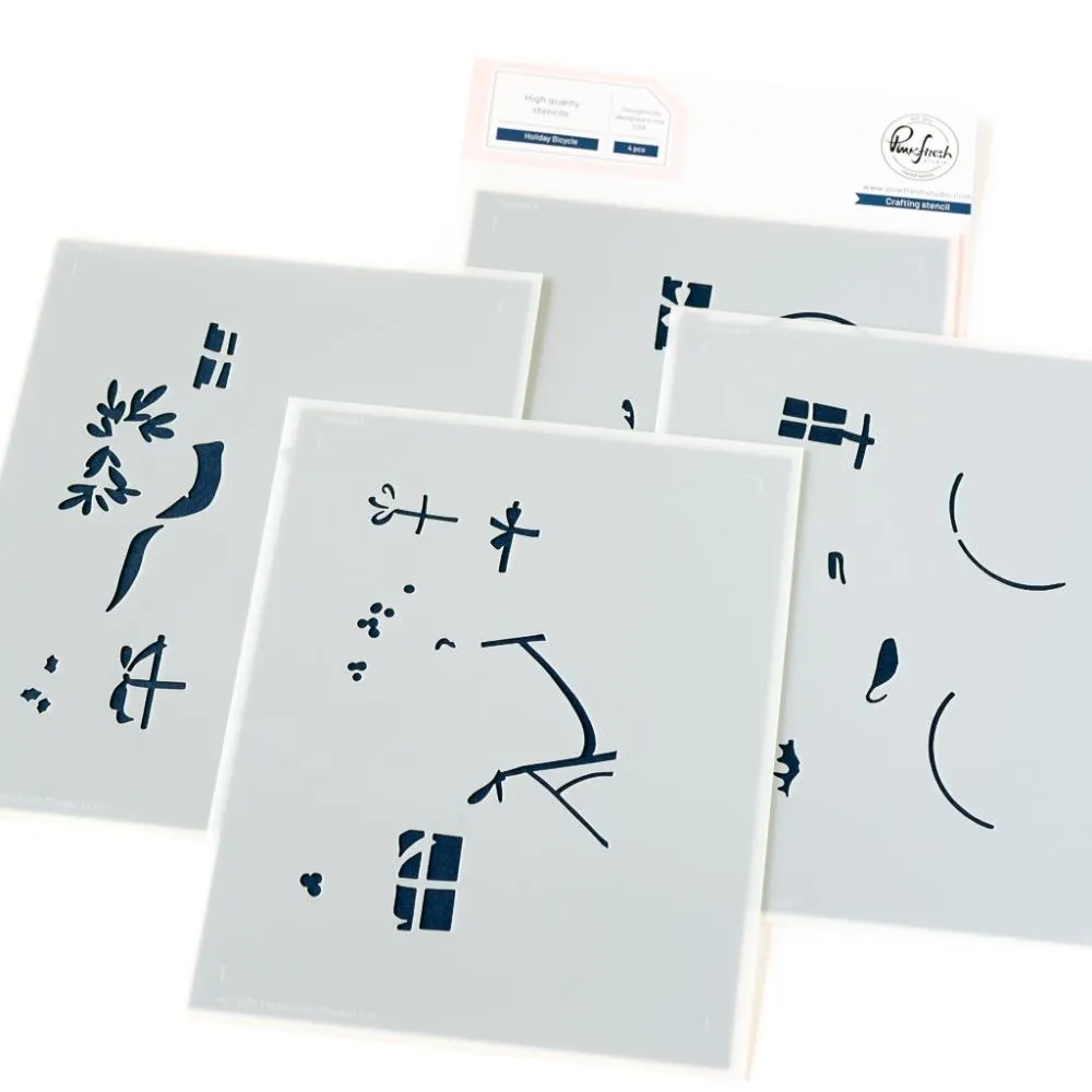 Pinkfresh Studio Stencils 4.25"X5.5" 4/Pkg Holiday Bicycle