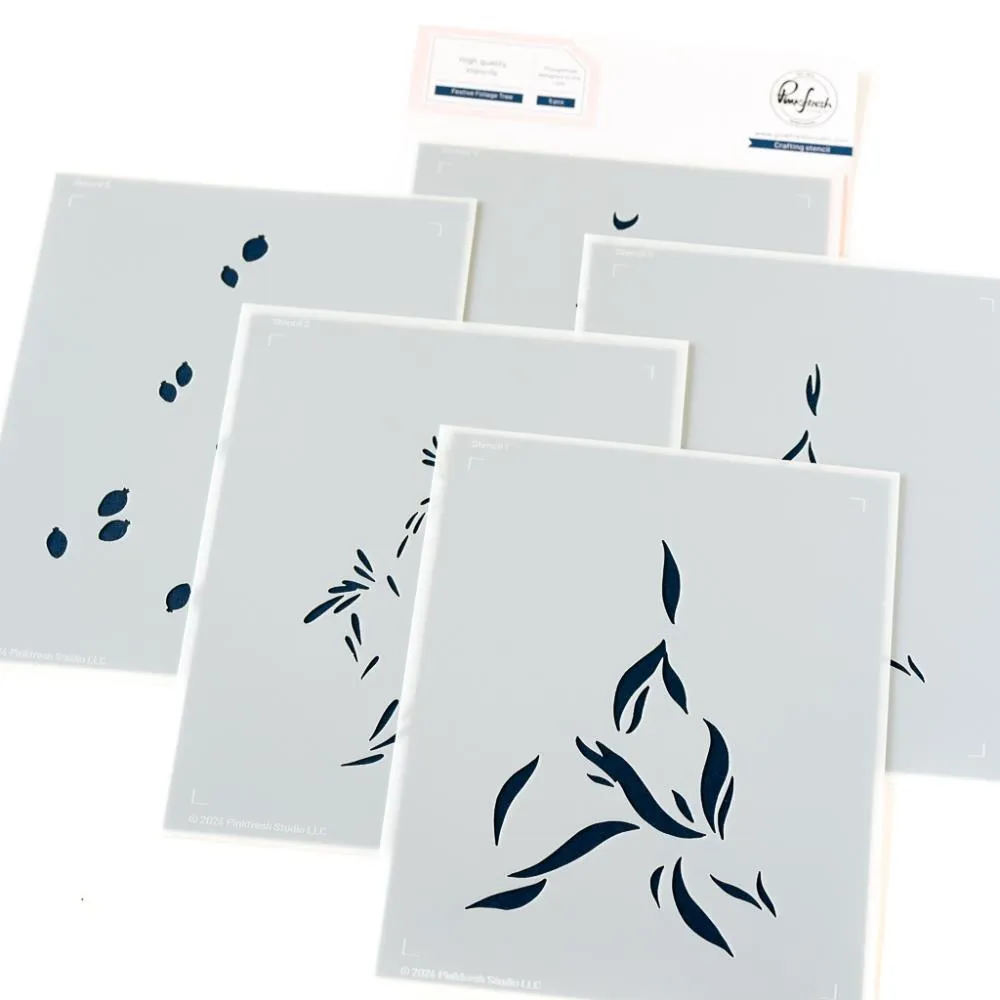 Pinkfresh Studio Stencils 4.25"X5.5" 6/Pkg Festive Foliage Tree