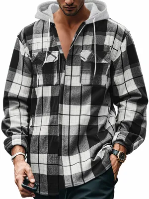 Plaid Hoodie Shirt for Men Fall Layering