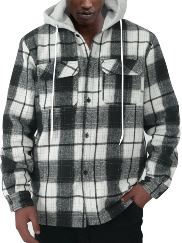 Plaid Hoodie Shirt for Men Fall Layering