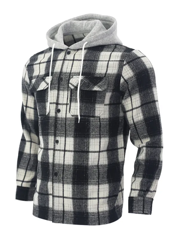Plaid Hoodie Shirt for Men Fall Layering