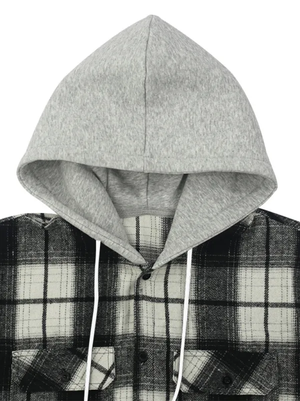 Plaid Hoodie Shirt for Men Fall Layering