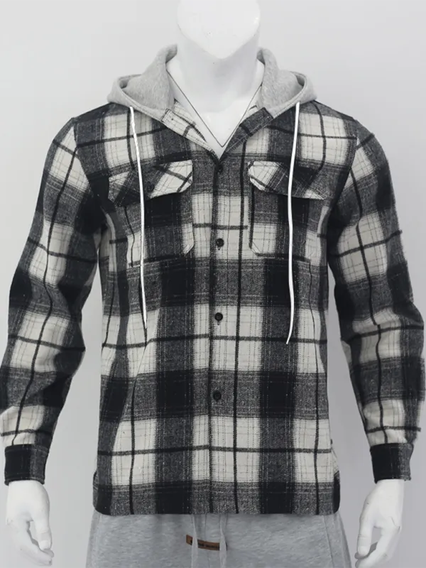 Plaid Hoodie Shirt for Men Fall Layering