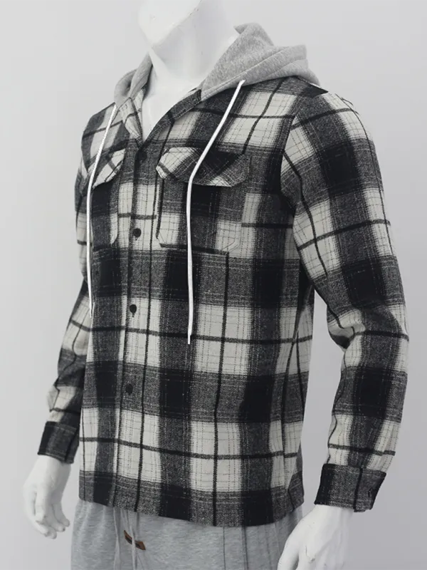 Plaid Hoodie Shirt for Men Fall Layering