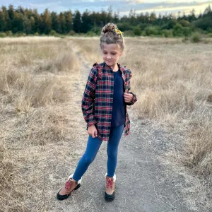 Plaid velvet finish bamboo Button Up Blouse | RTs