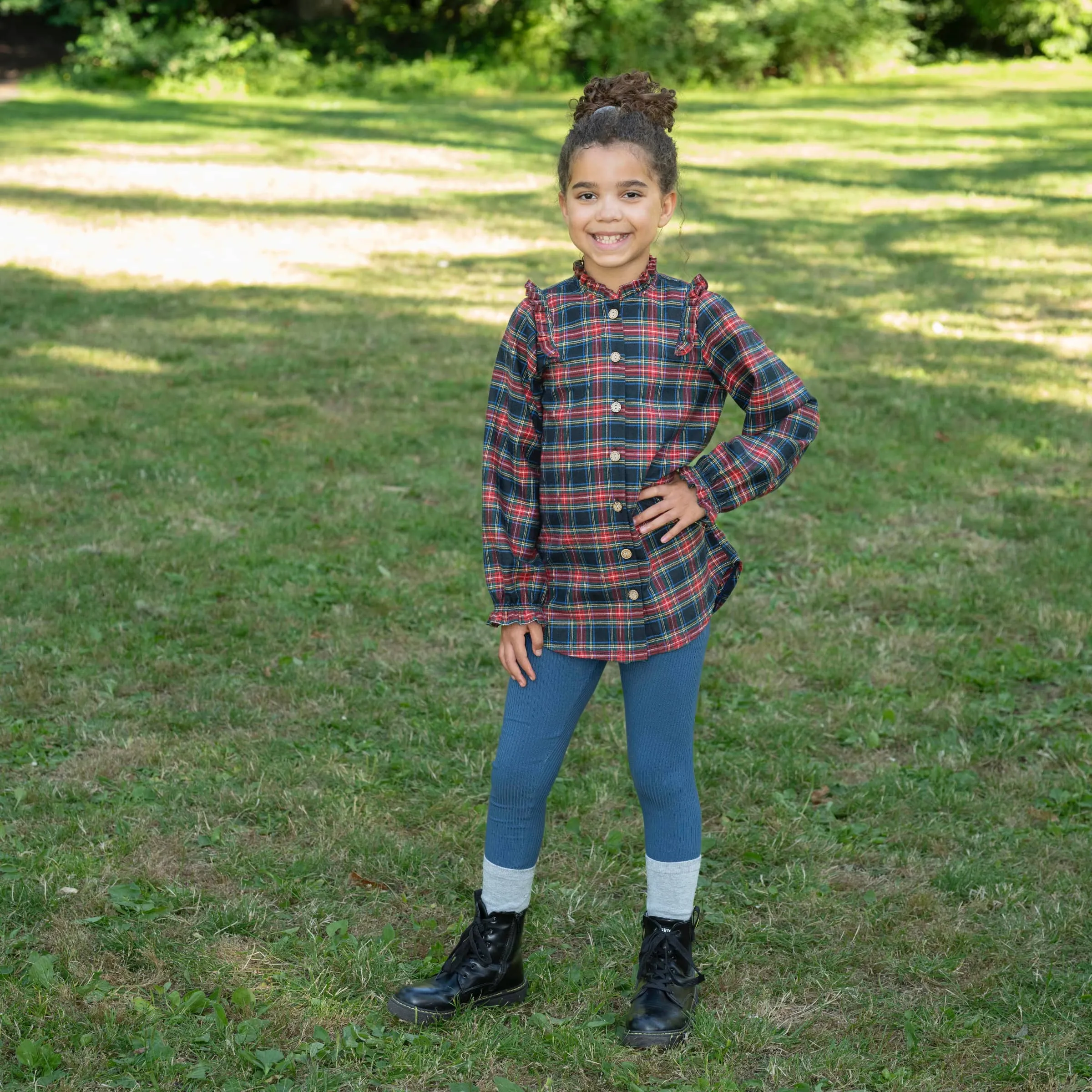 Plaid velvet finish bamboo Button Up Blouse | RTs
