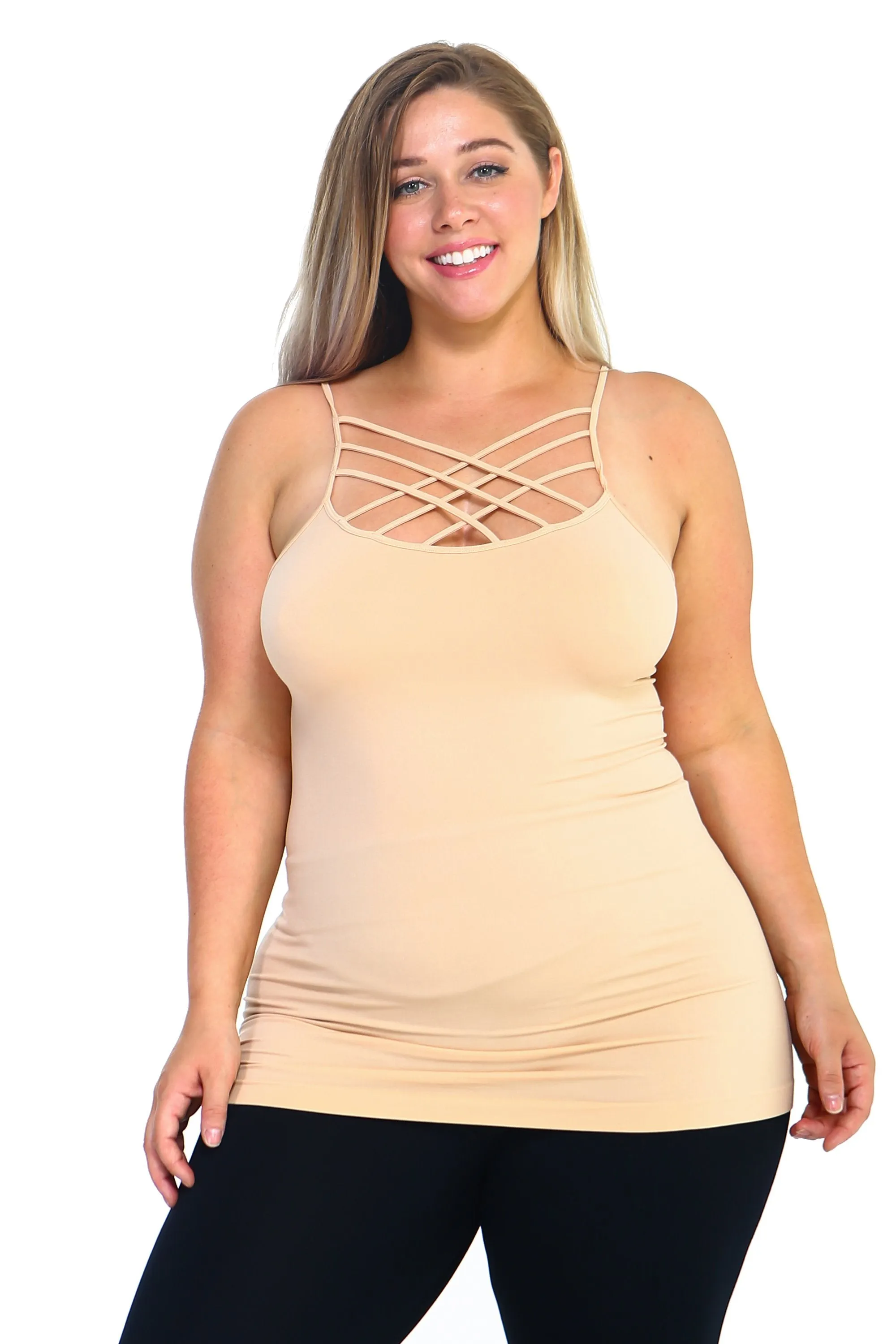 Plus Size Seamless Strappy Front Cami Top