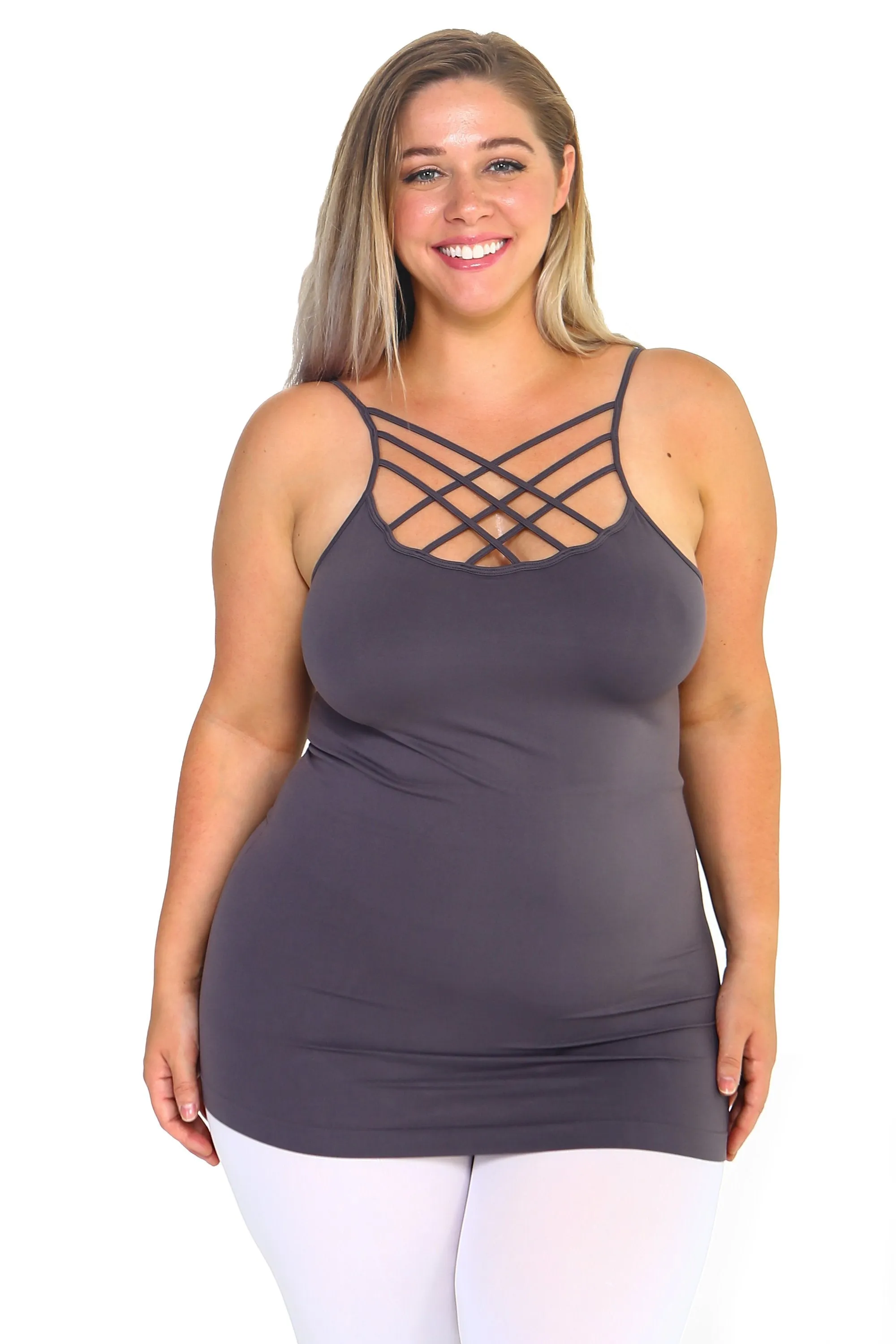 Plus Size Seamless Strappy Front Cami Top