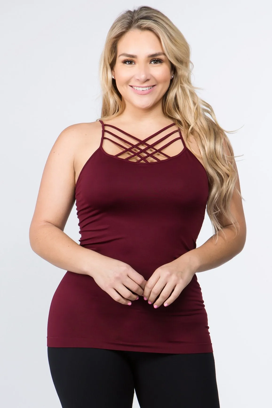 Plus Size Seamless Strappy Front Cami Top