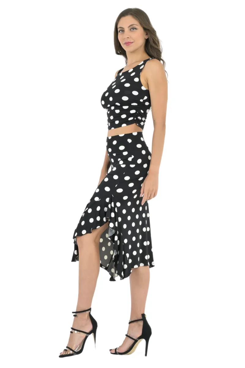Polka Dot Side Gathered Crop Top