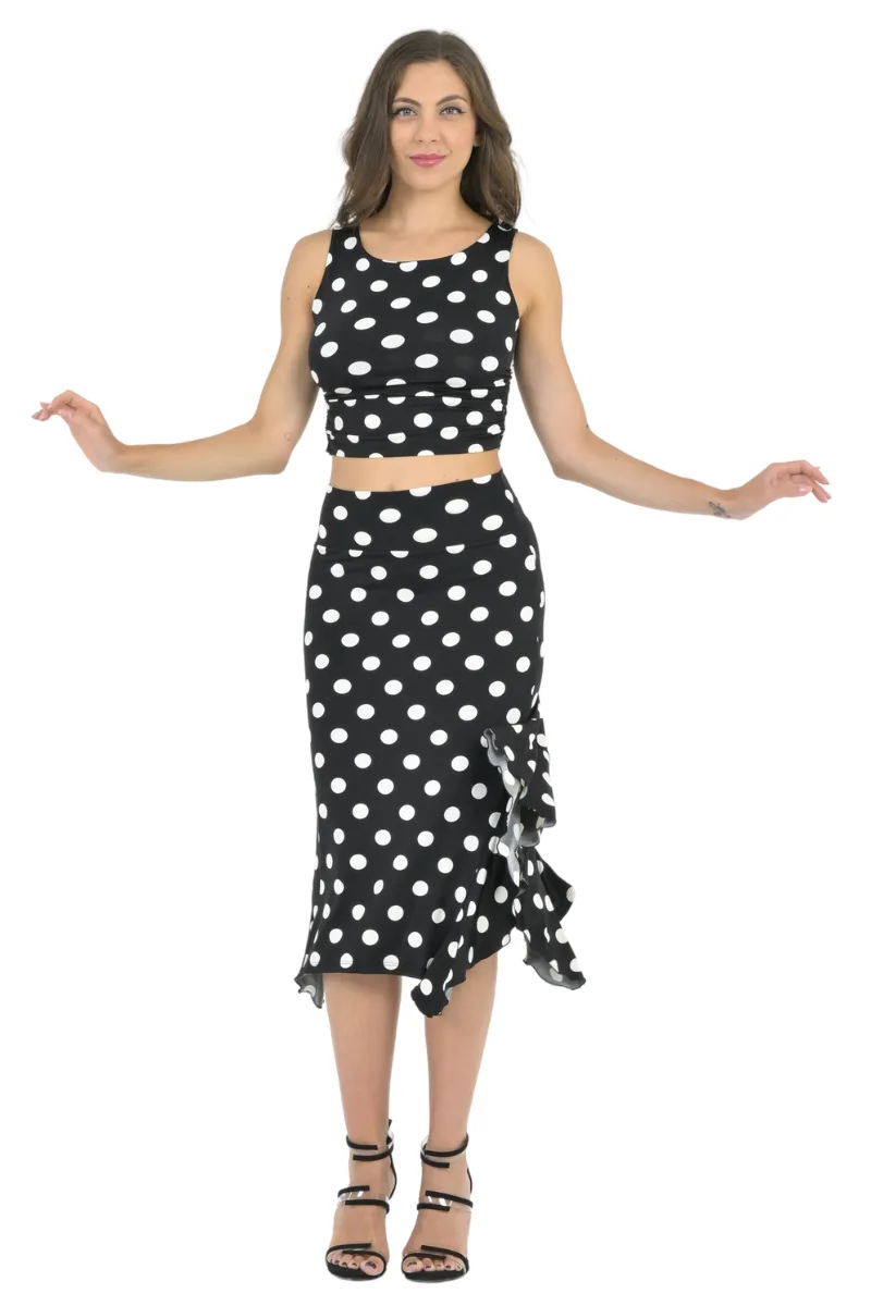 Polka Dot Side Gathered Crop Top