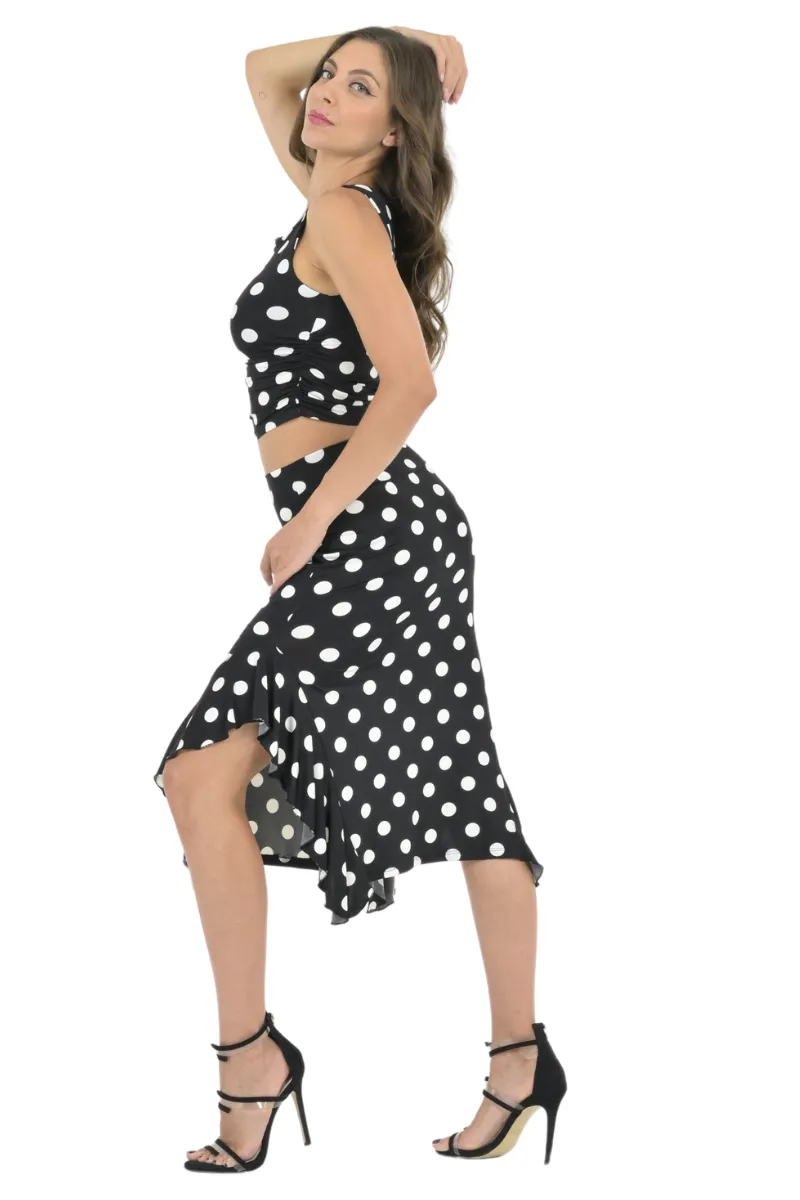 Polka Dot Side Gathered Crop Top