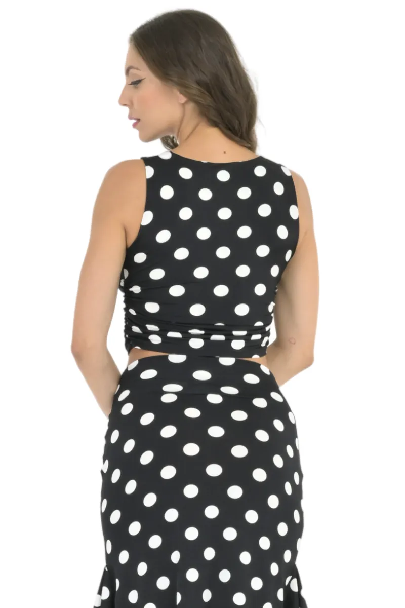 Polka Dot Side Gathered Crop Top