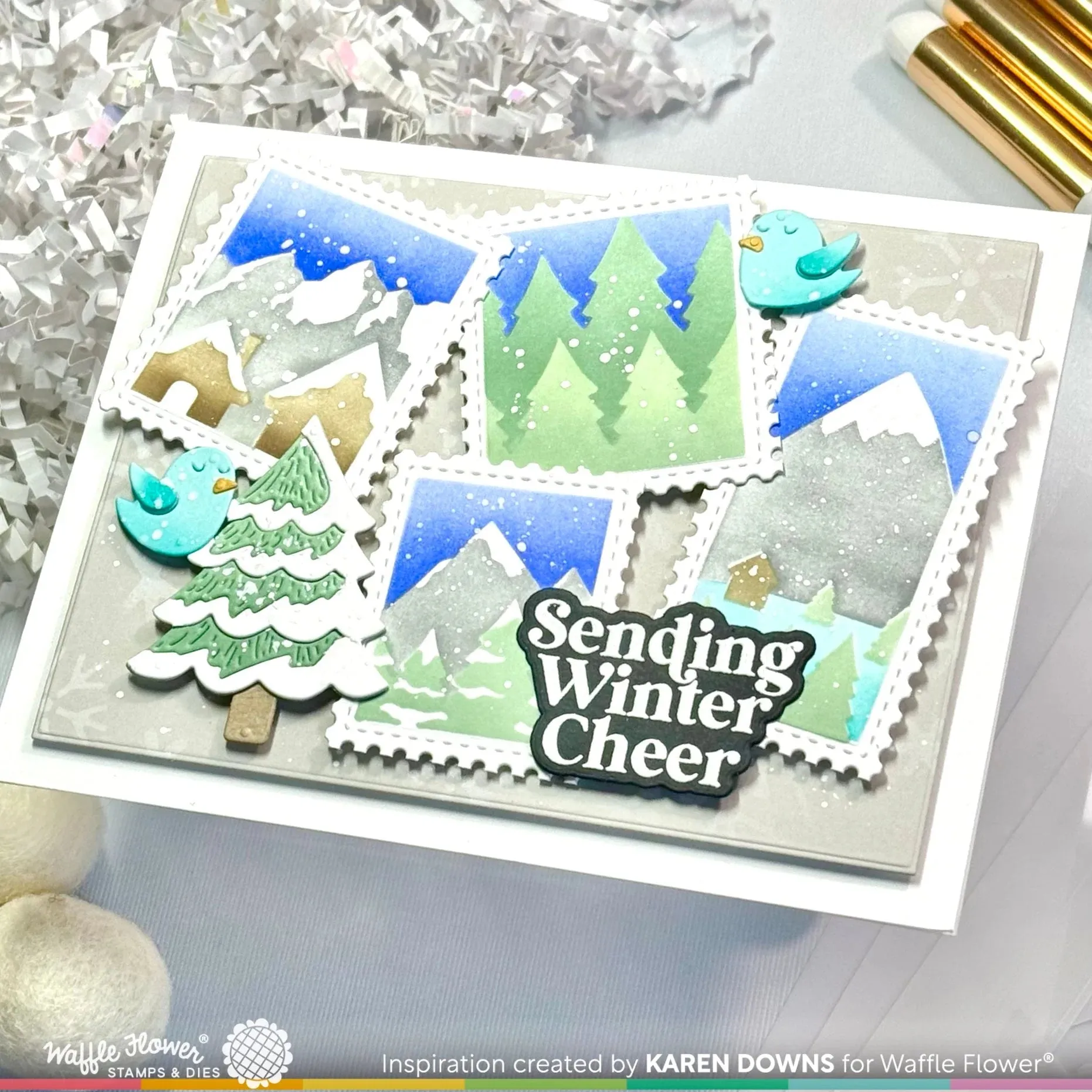 Postage Collage Snowy Stencil