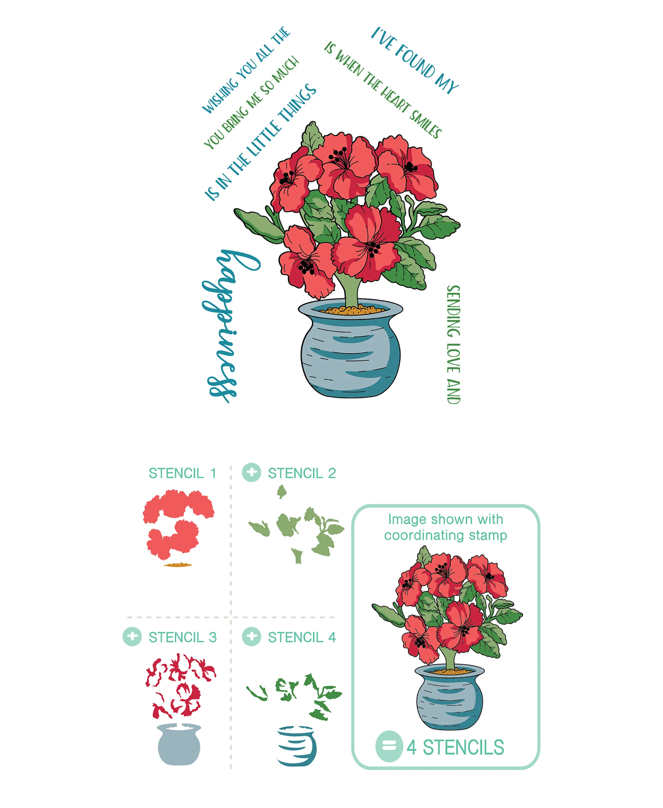 Potted Hibiscus Stamps and Layering Stencils Bundle