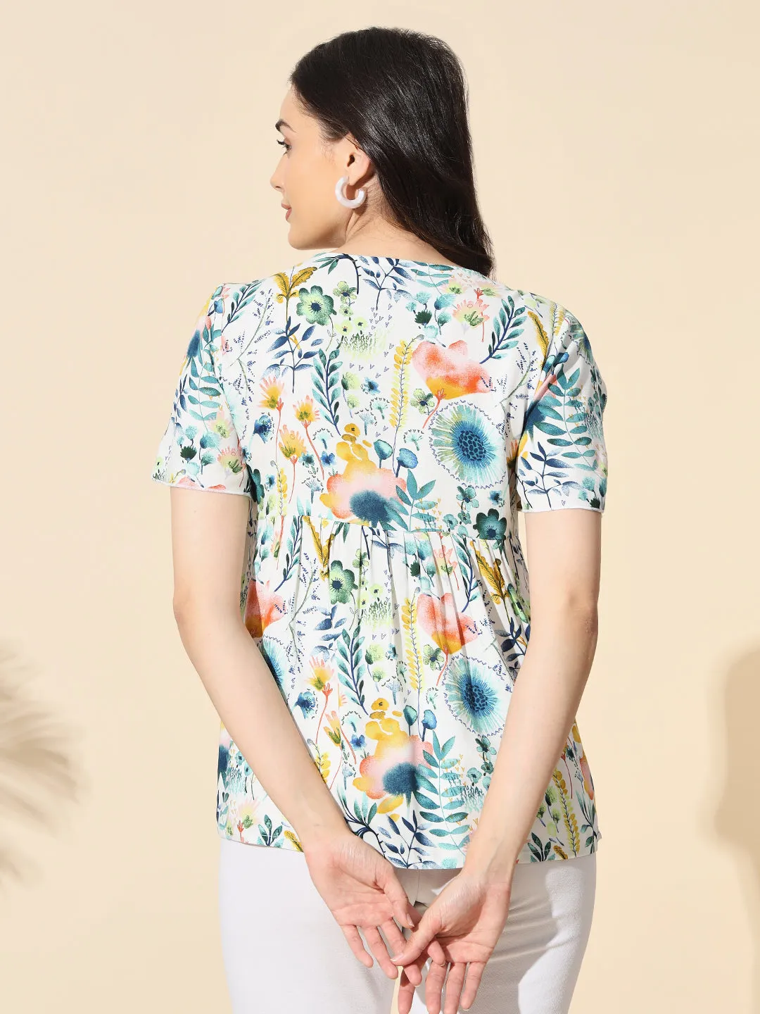 Printed Viscose Top With Tassels- #TP013- White