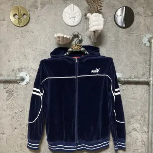 Puma velour hooded track jacket kids velvet navy white
