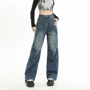 Punk Streetwear Pockets High Waist Wide Leg Jeans