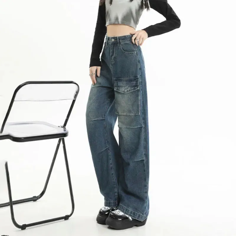 Punk Streetwear Pockets High Waist Wide Leg Jeans