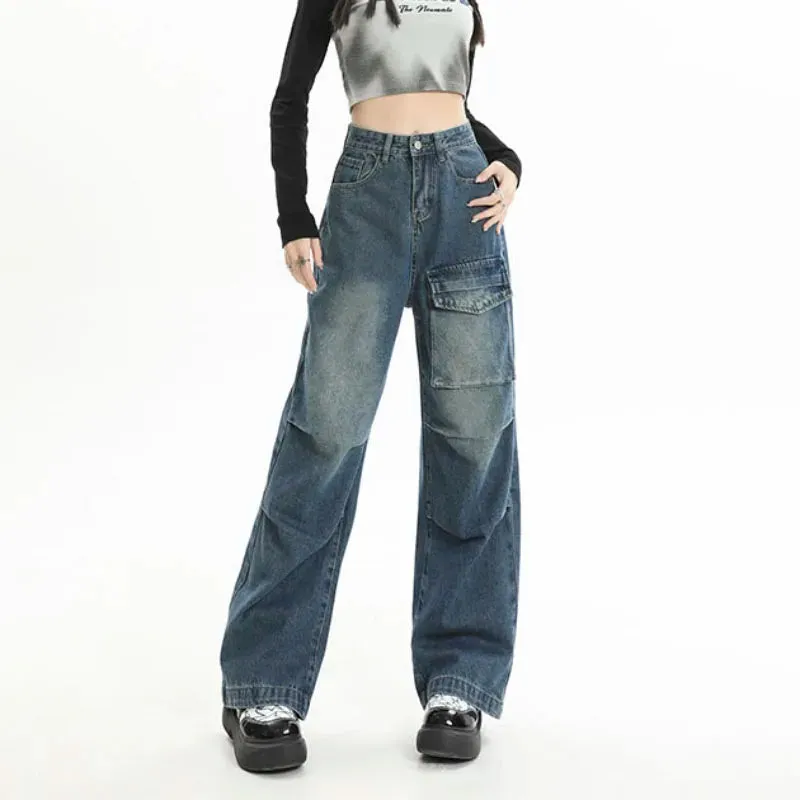 Punk Streetwear Pockets High Waist Wide Leg Jeans