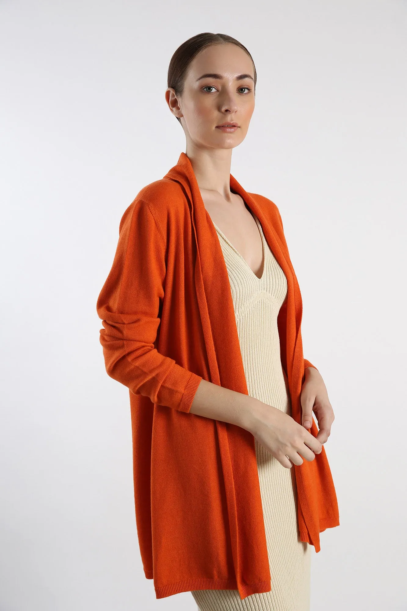 Pure Cashmere Draped Cardigan - Orange