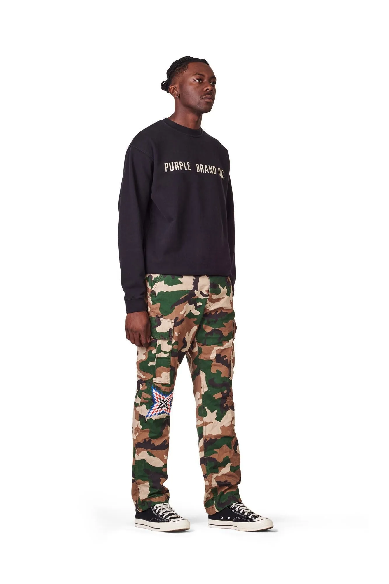 PURPLE BRAND P013 CAMO CARGO PANTS W/KNEE EMBROIDERY Mens Apparel