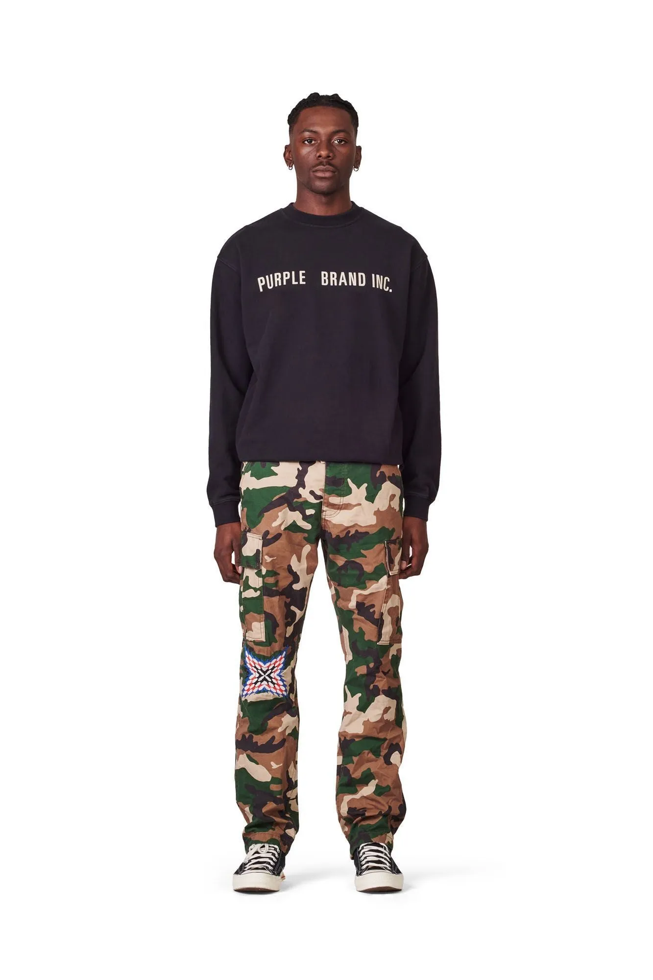 PURPLE BRAND P013 CAMO CARGO PANTS W/KNEE EMBROIDERY Mens Apparel