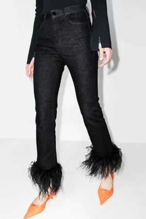 PW828 High Waist Straight Leg Black Jeans