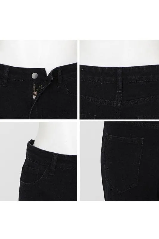 PW828 High Waist Straight Leg Black Jeans