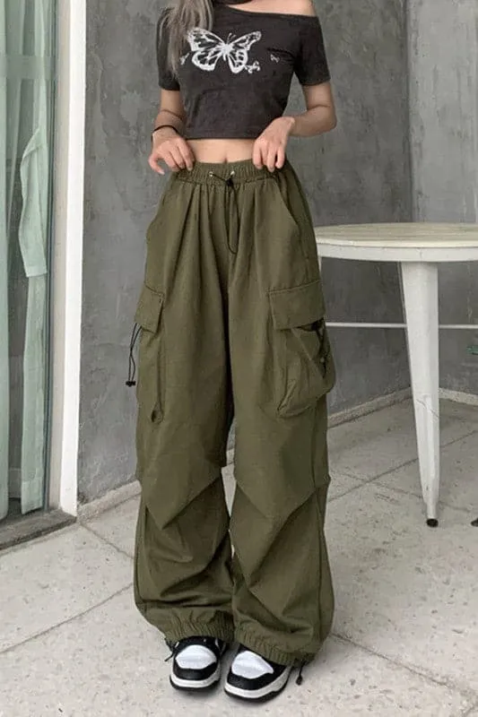 PY160 Drawstring Cargo Long Pants