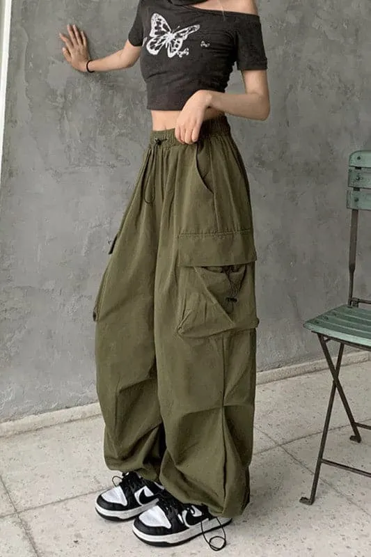 PY160 Drawstring Cargo Long Pants