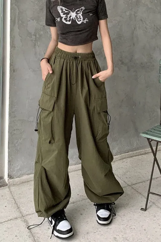PY160 Drawstring Cargo Long Pants