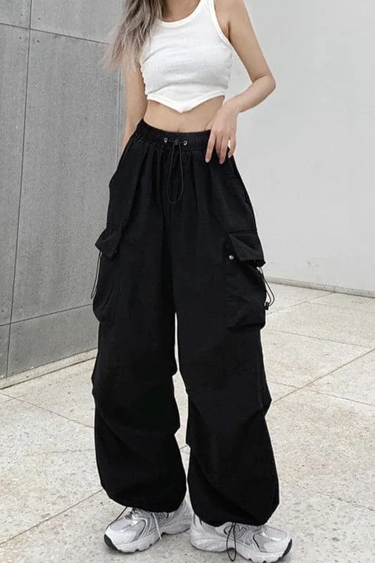 PY160 Drawstring Cargo Long Pants