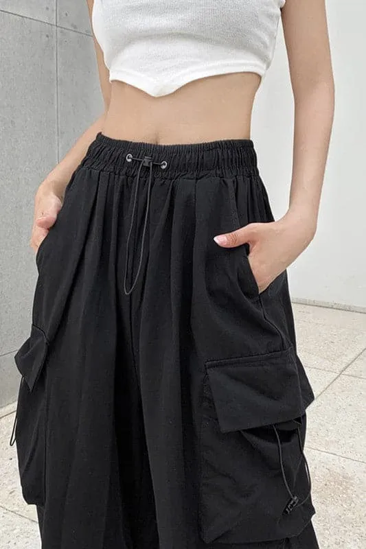 PY160 Drawstring Cargo Long Pants