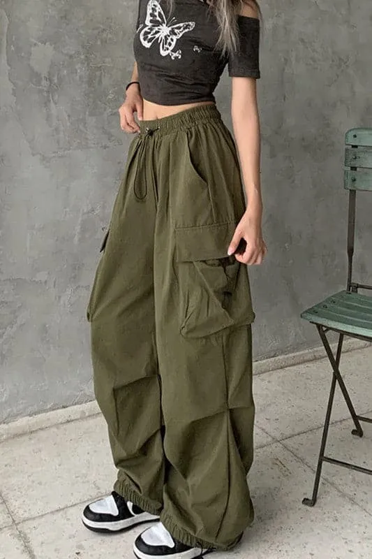 PY160 Drawstring Cargo Long Pants
