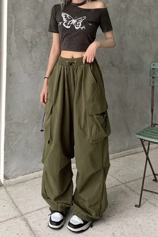 PY160 Drawstring Cargo Long Pants