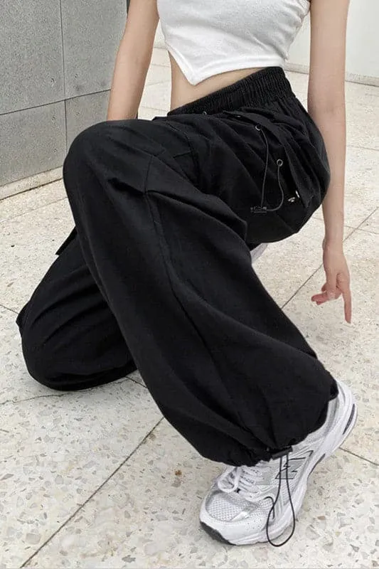 PY160 Drawstring Cargo Long Pants