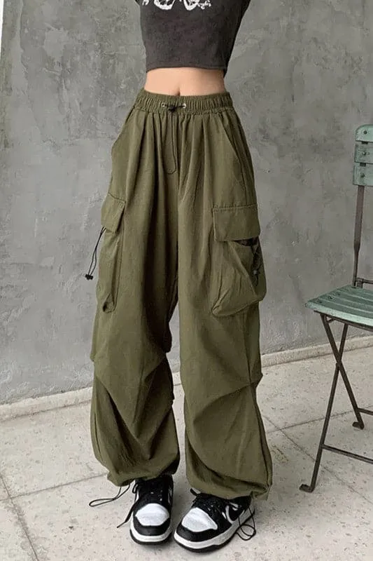PY160 Drawstring Cargo Long Pants