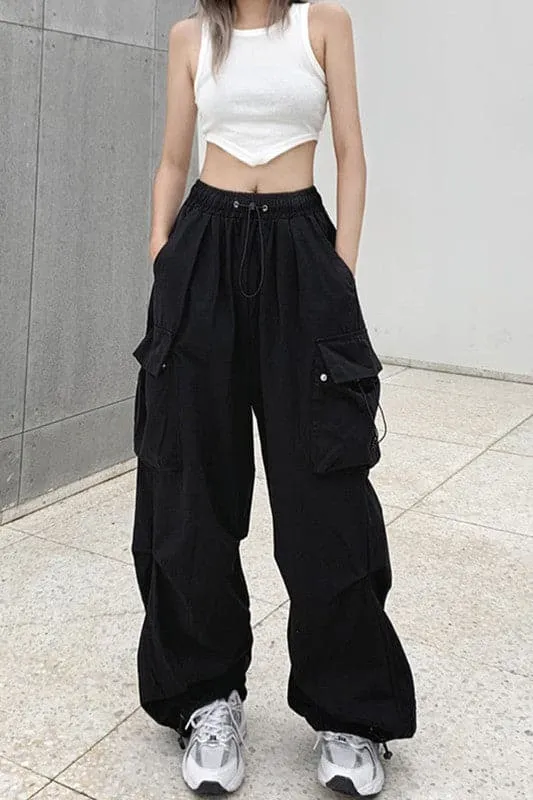 PY160 Drawstring Cargo Long Pants