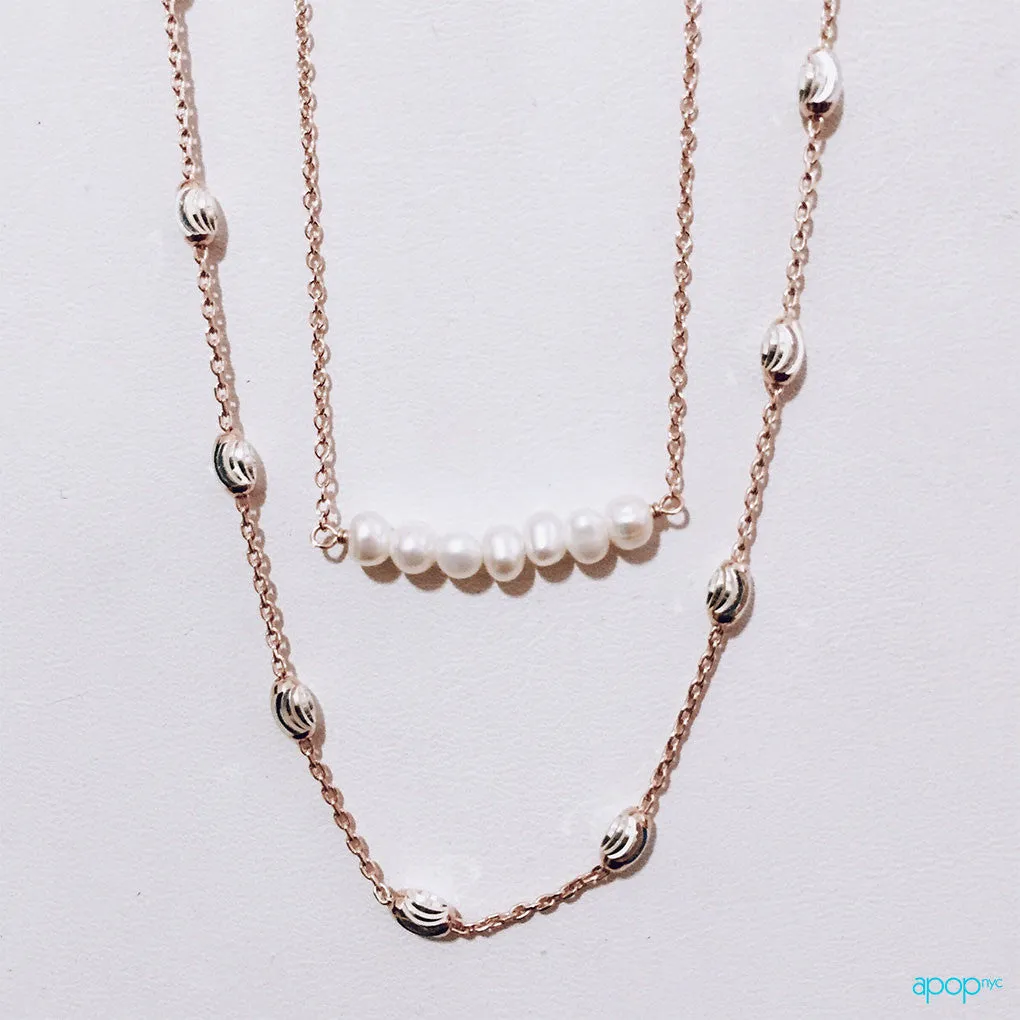 "Luna" Two-Tone Sterling & Rosy Chain Necklace 30 inch