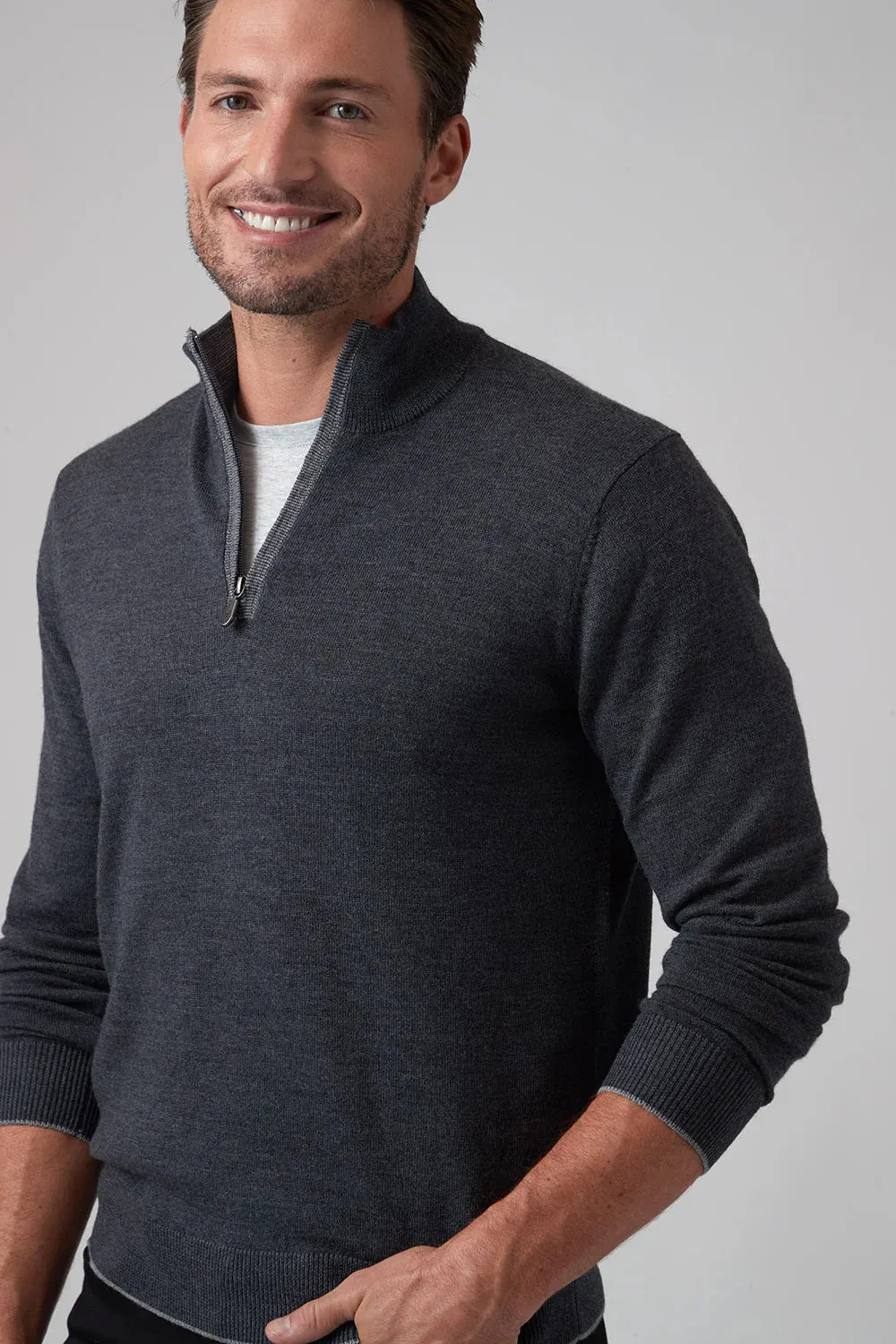 Raffi L/S Zip Mock in Charcoal